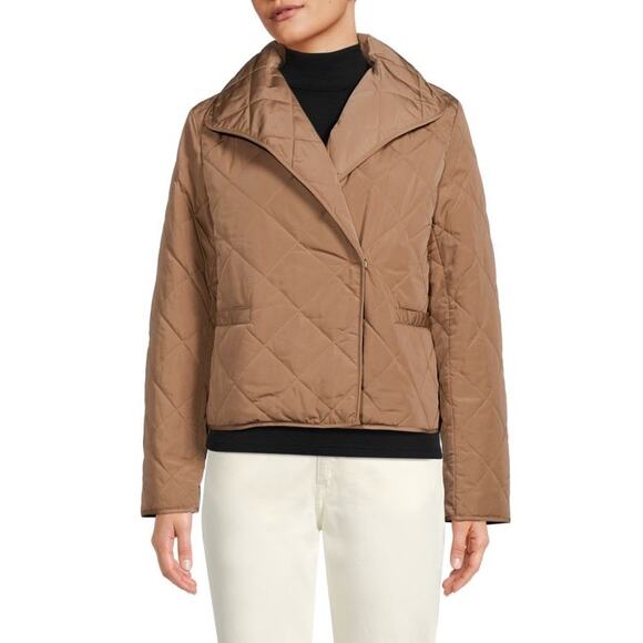Calvin Klein Cafe Ole Beige Quilted Wrap Front Lightweight Jacket Size Large NWT - Picture 1 of 16